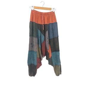 Womens Patchwork Harem Drop Crotch Pants Cotton Size XS Hippie Boho Granola Fest